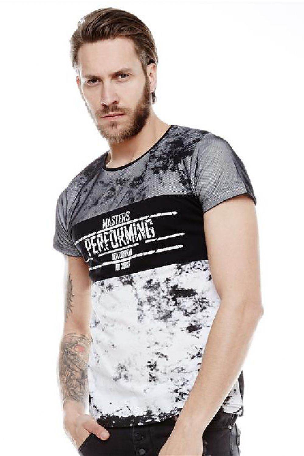Kurzärmelige Herren-T-Shirt in Schwarz und Weiß - Stay Covered